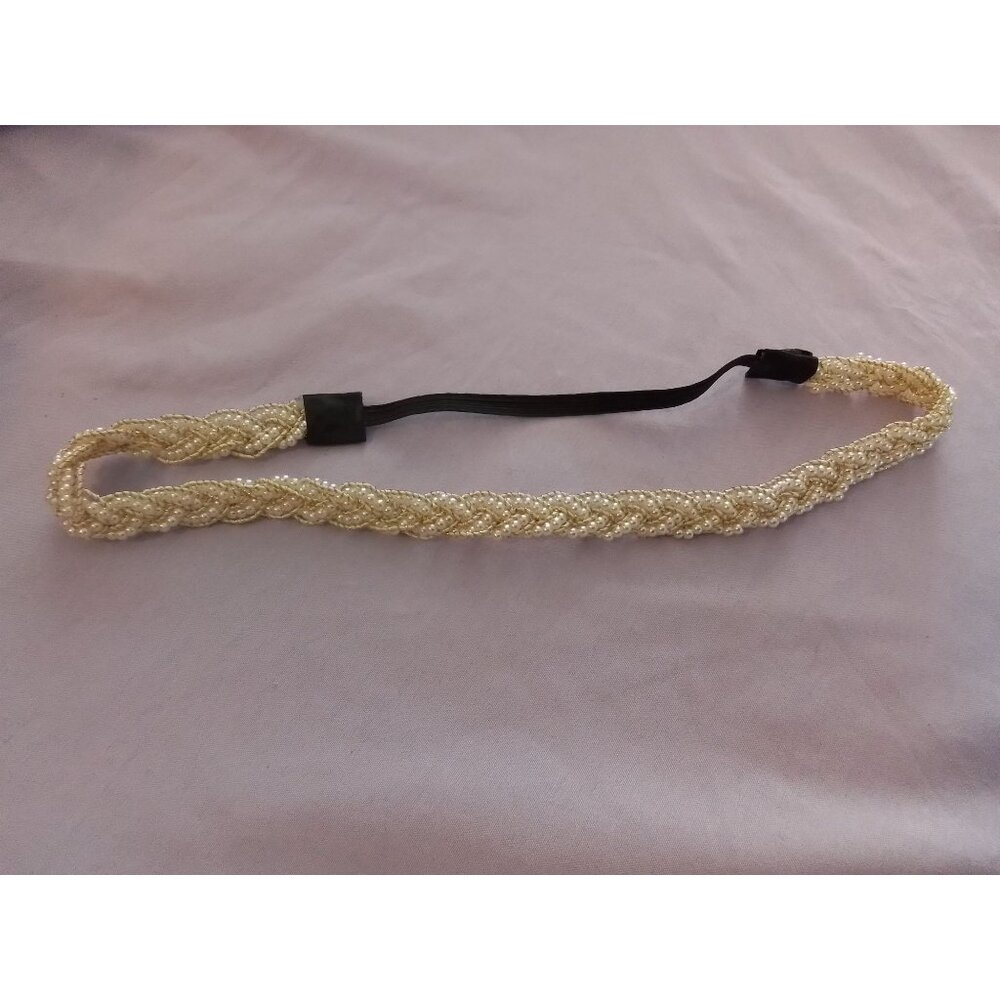 Braided Faux Pearl Beaded Headband With Elastic Strap For Women